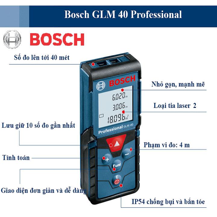 Máy đo khoảng cách 40m Laser Bosch GLM 40 (Xanh)