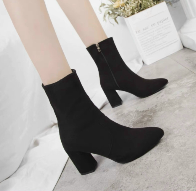 [Hoàn Tiền 15%]Giày Boot Nữ Boot Lửng DA LỘN Khóa cạnh Da Lộn 7 phân Hàng QC Siêu xinh