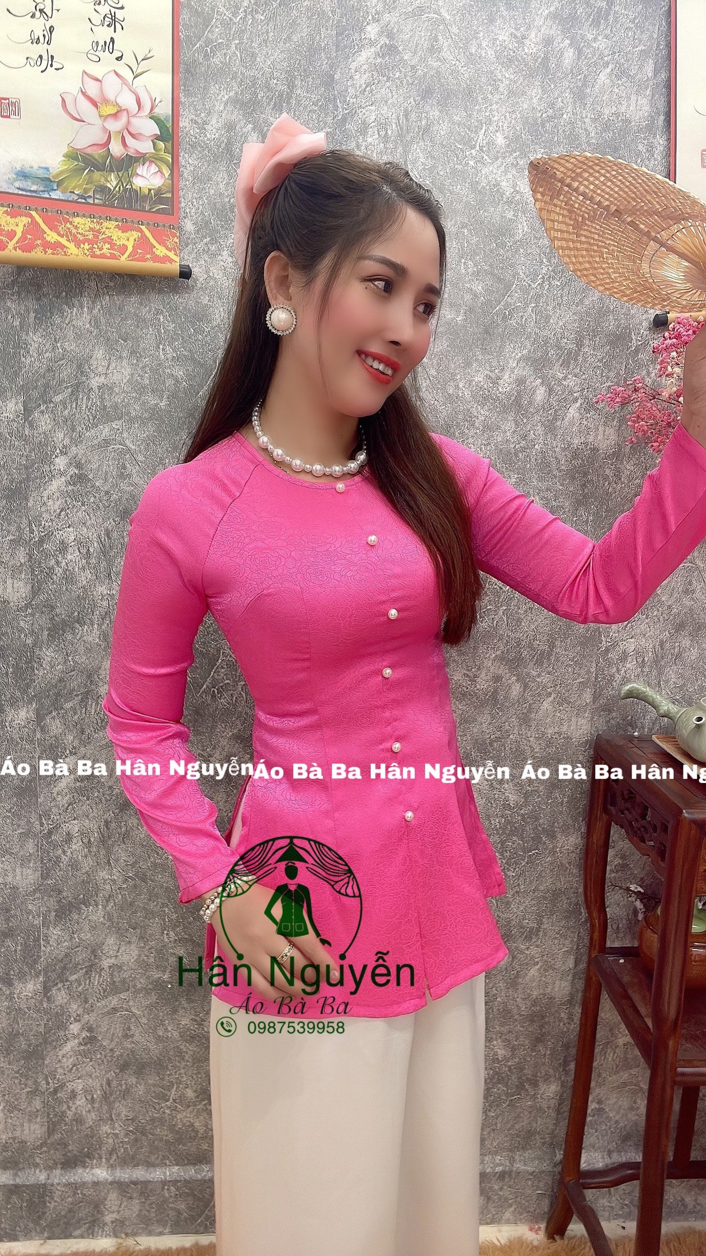 ÁO BÀ BA GẤM DÂY KÉO HOA HỒNG (ÁO LẺ)