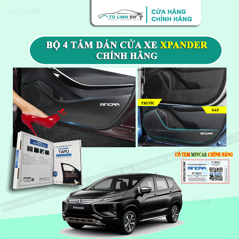 Bộ 4 Tấm dán Tapli xe XPANDER chính hãng MINCAR, chống xước tapi cửa ô tô bằng Carbon Air Fiber cao cấp