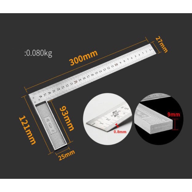 Thước góc vuông bằng thép không gỉ 30cm, 50cm