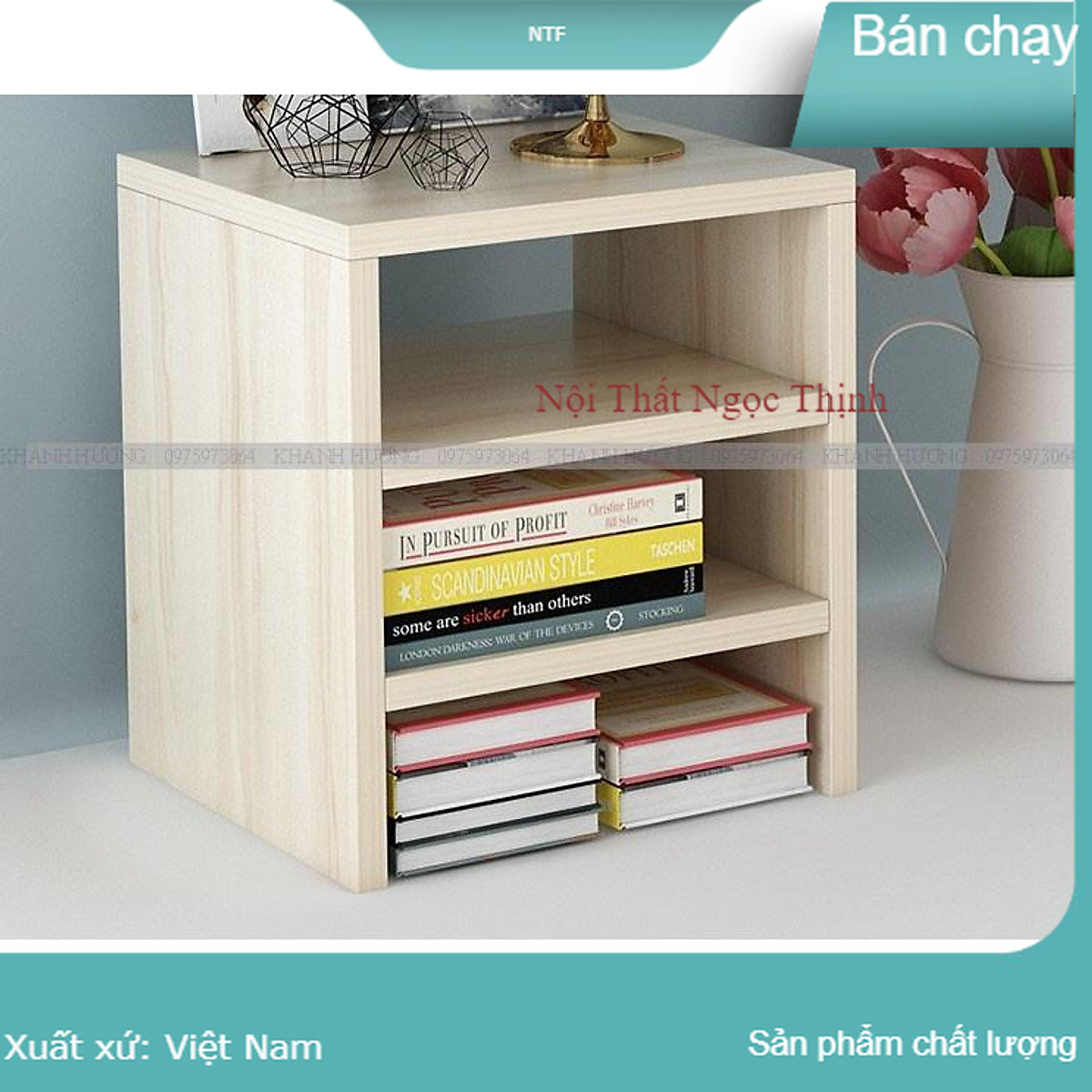 Kệ sách để bàn 3 tầng lắp ghép - màu vân gỗ