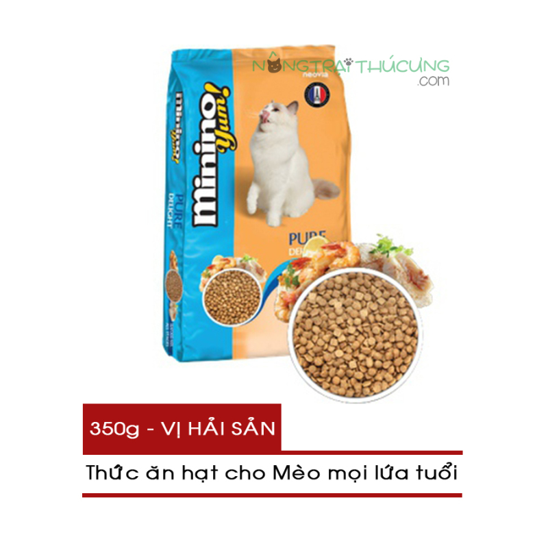 Thức ăn hạt cho Mèo mọi lứa tuổi Minino Yum! gói 350g - Vị Hải Sản/ Cá Hồi - [Nông Trại Thú Cưng]