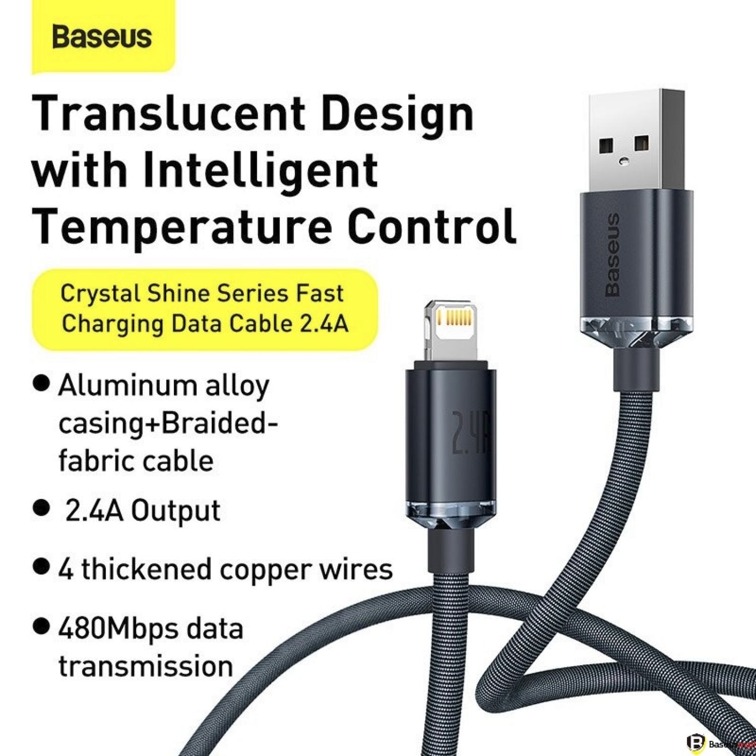Cáp Sạc Baseus Crystal Shine USB to Ln 2.4A | Bện Vải Thời Trang, Bền Bỉ 1.2m/2m