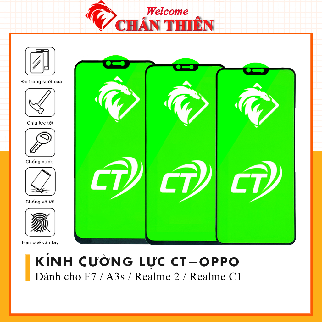 Kính cường lực Oppo F7 A3s full màn và trong suốt cảm ứng mượt tặng kèm khăn lau