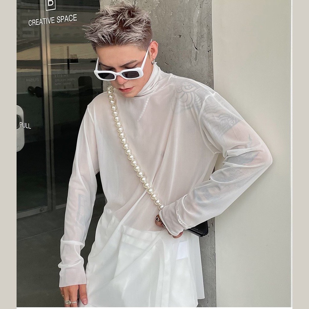 Áo thun nam cổ lọ vải lưới thơi trang