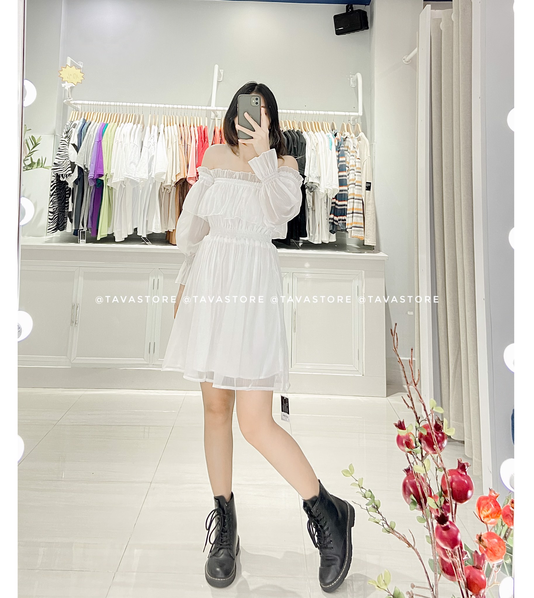 Đầm bẹt vai trắng