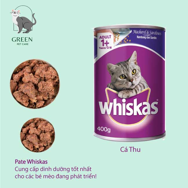 Pate Whiskas cho mèo lớn đủ vị dạng lon 400gr