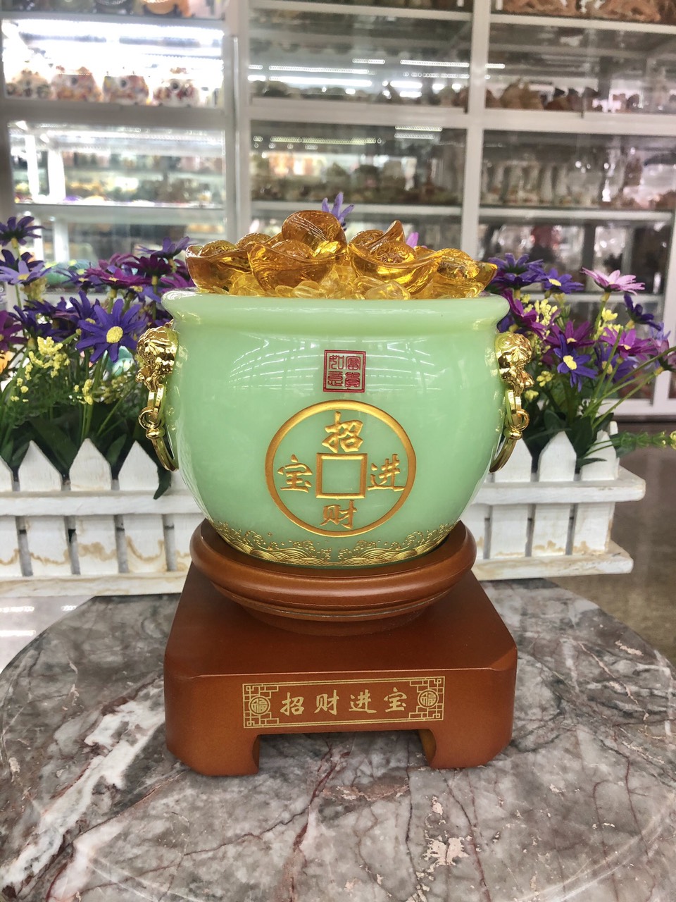 Thố đá ngọc cẩm thạch xanh - Cao 18cm