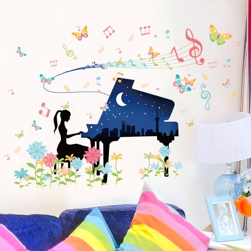 [HCM]DECAL DÁN TƯỜNG CÔ GÁI ĐÁNH ĐÀN
