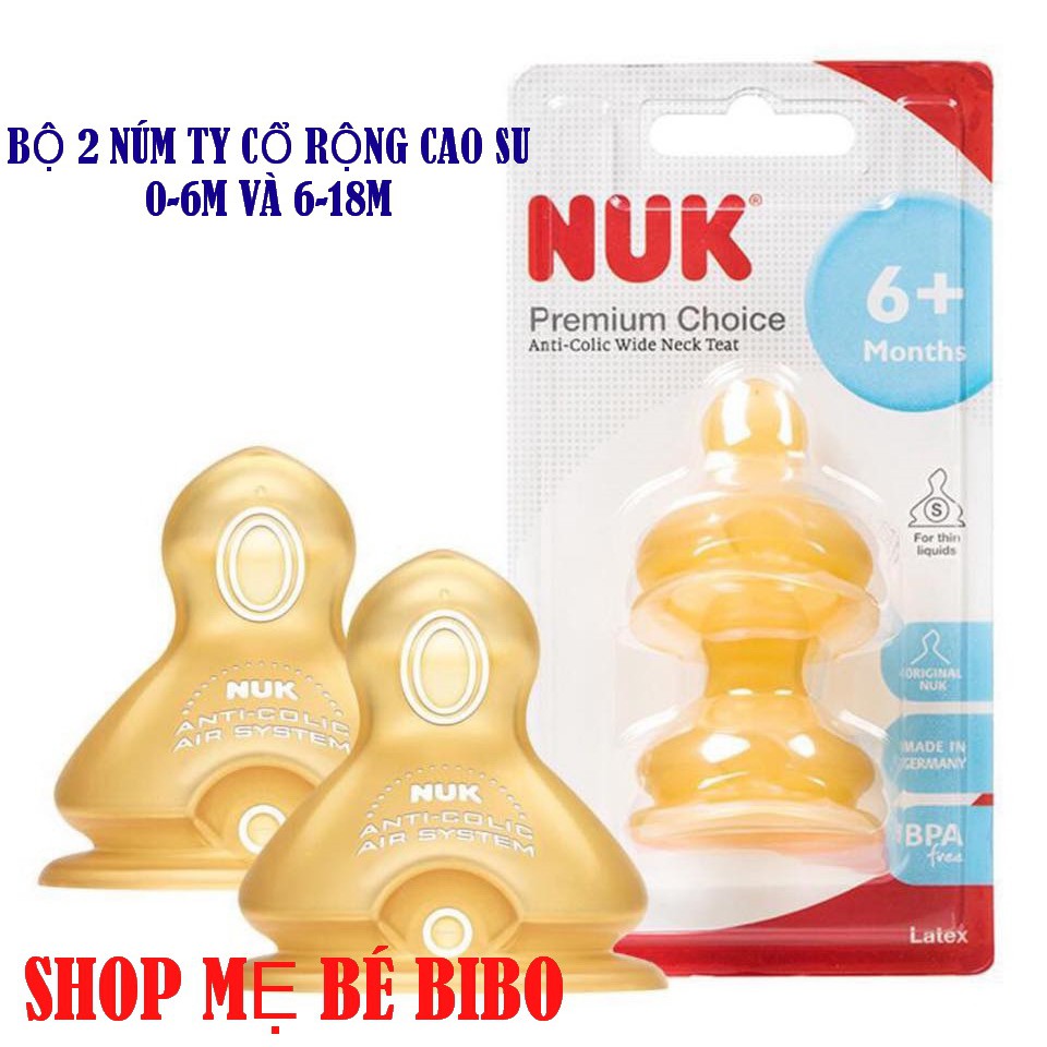 Bộ 2 núm ty nuk cao su cổ rộng 0-6m/6m+