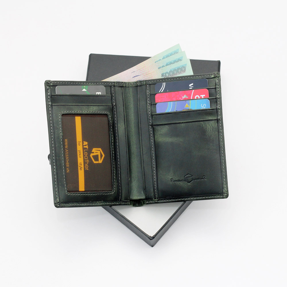 Pull-Up 063D Cowhide Leather Wallet, Standard Wallet Size 9.5X12, Fits All Types of Documents, 4 Beautiful Colors, Comes with Anh Tho Leather Box.