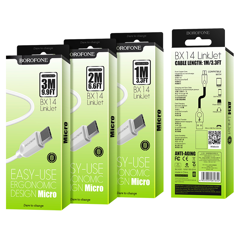 Cáp sạc Micro USB Borofone BX14 dài 1m, 2m, 3m