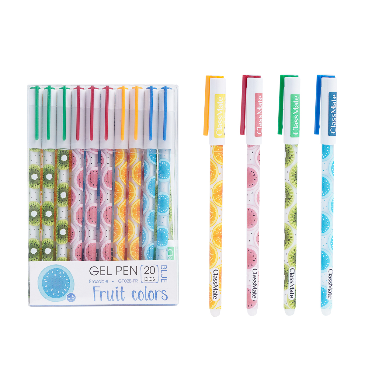 Bút Gel Xóa Được Classmate 1 Chiếc Ngòi 0.5mm 3 Màu Mực Đen, Xanh, Tím In Họa Tiết Fruit Dễ Thương GP02-FR