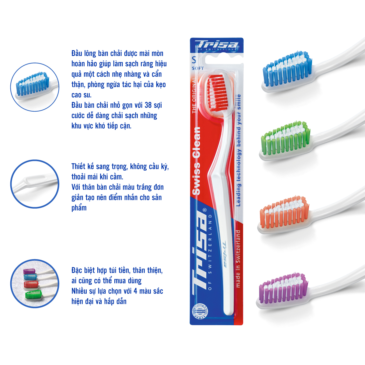 Combo 4 Bàn Chải Đánh Răng Trisa Swiss Clean Medium