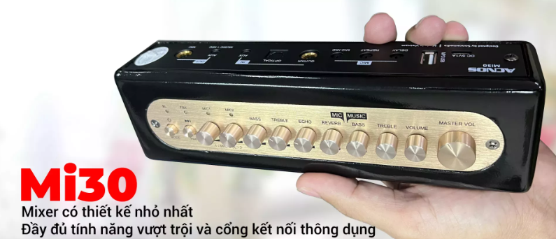 Vang Số Chỉnh Cơ Acnos Mi30S Chính Hãng- Micro Dùng Karaoke Gia Đình ,Ôtô, Loa Bluetooth - Kèm 2 MIRO Không Dây Sóng UHF Cao Cấp.Chống Hú FBX ,3 Chế Độ Vang, Echo, Reverb, Delay, ,Tích Hợp Bluetooth 5.0, USB,AUX, OPTICAL