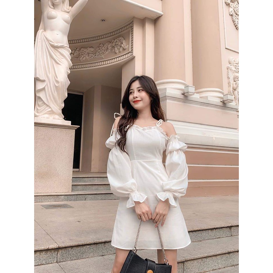 Đầm Trắng Trễ Vai Dạo Phố So Cute [Kèm Ảnh Thật]