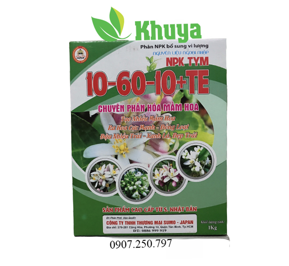 Phân bón npk tym 10-60-10+te hộp 1kg phân hóa mầm hoa