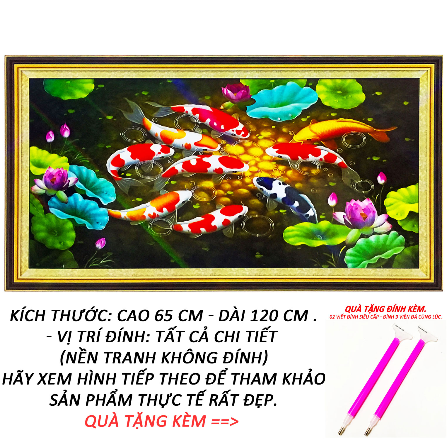 Tranh Đính Đá Tự Làm - Cửu Ngư Quần Tụ 19 (Kèm Quà Tặng) - Tranh Minh Hiền (TỰ ĐÍNH ĐÁ)