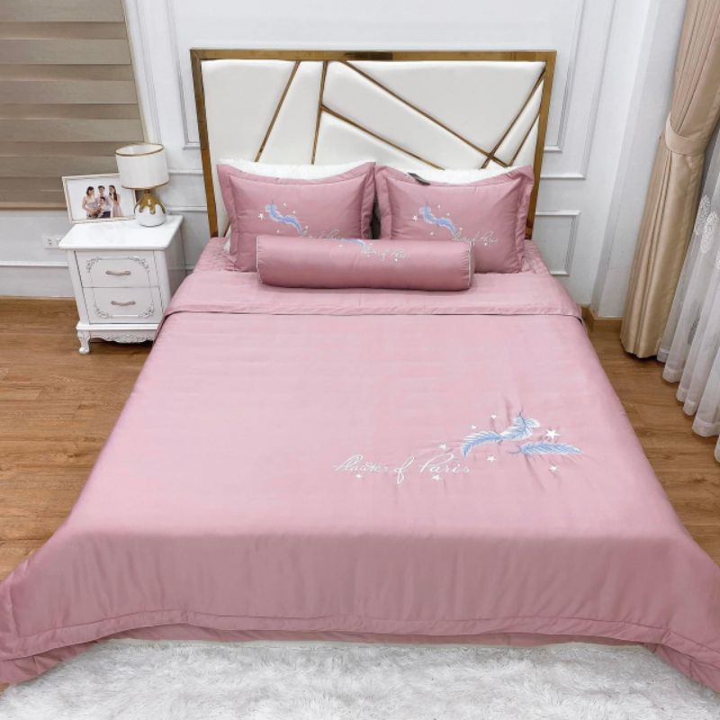 Bộ chăn ga gối phi lụa 5 món ga gối cưới hàng loại 1