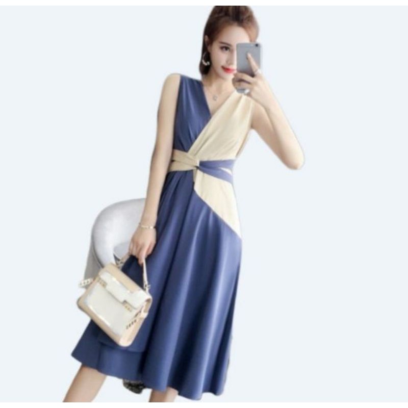 ZERASY - Đầm xòe thắt eo phối màu duyên dáng
