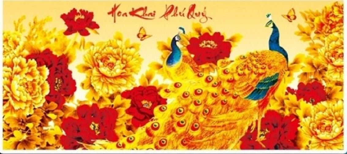 Tranh đính đá hoa khai phú quý - lv266