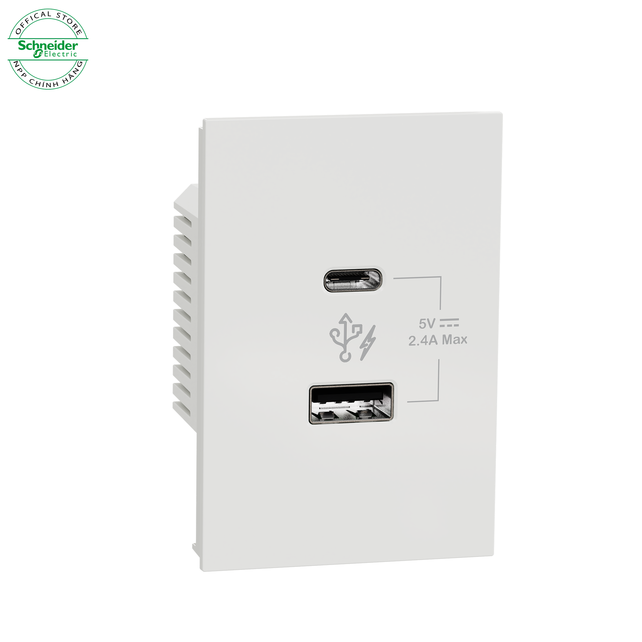 Ổ cắm sạc đôi USB type A+C, 2.4A - Dòng AvatarOn A - ổ cắm Schneider Electric - M3T_USB2_WE