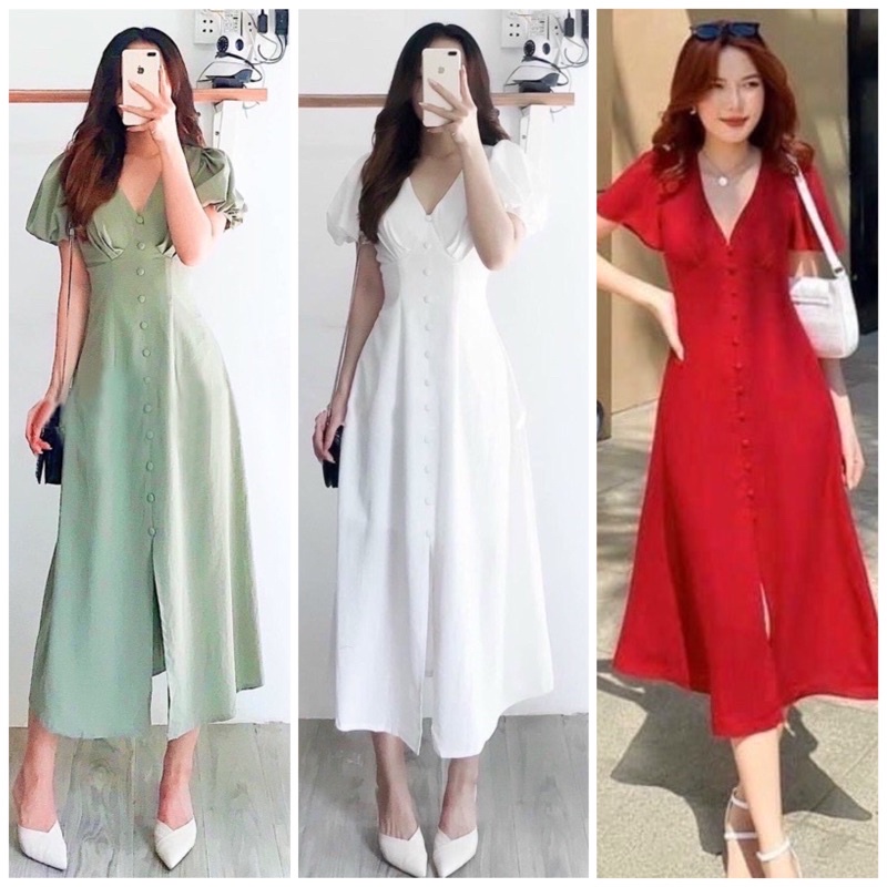 Đầm cổ V nhúng ngực 3 màu