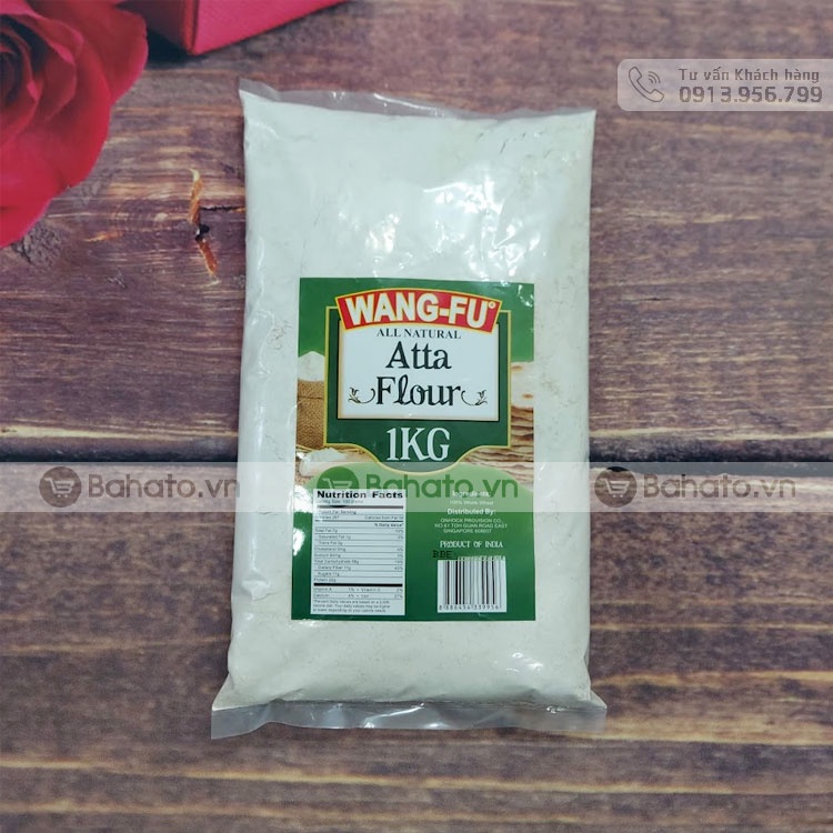 Bột mì nguyên cám Wang-Fu protein 22g nhập khẩu Ấn Độ gói 1kg