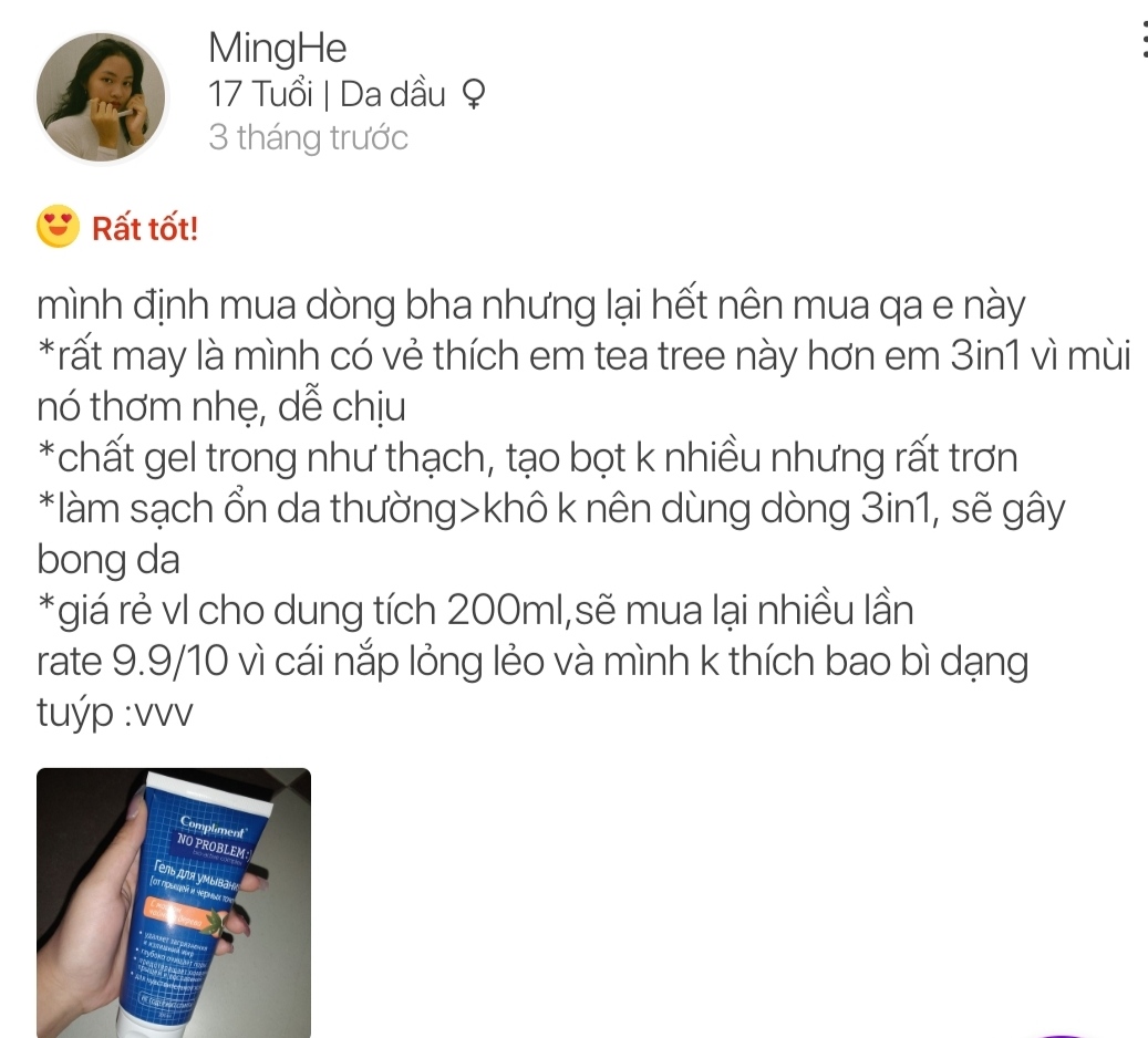 Sữa rửa mặt Compliment NO PROBLEM chứa Salicylic Acid Tea Tree 200ml