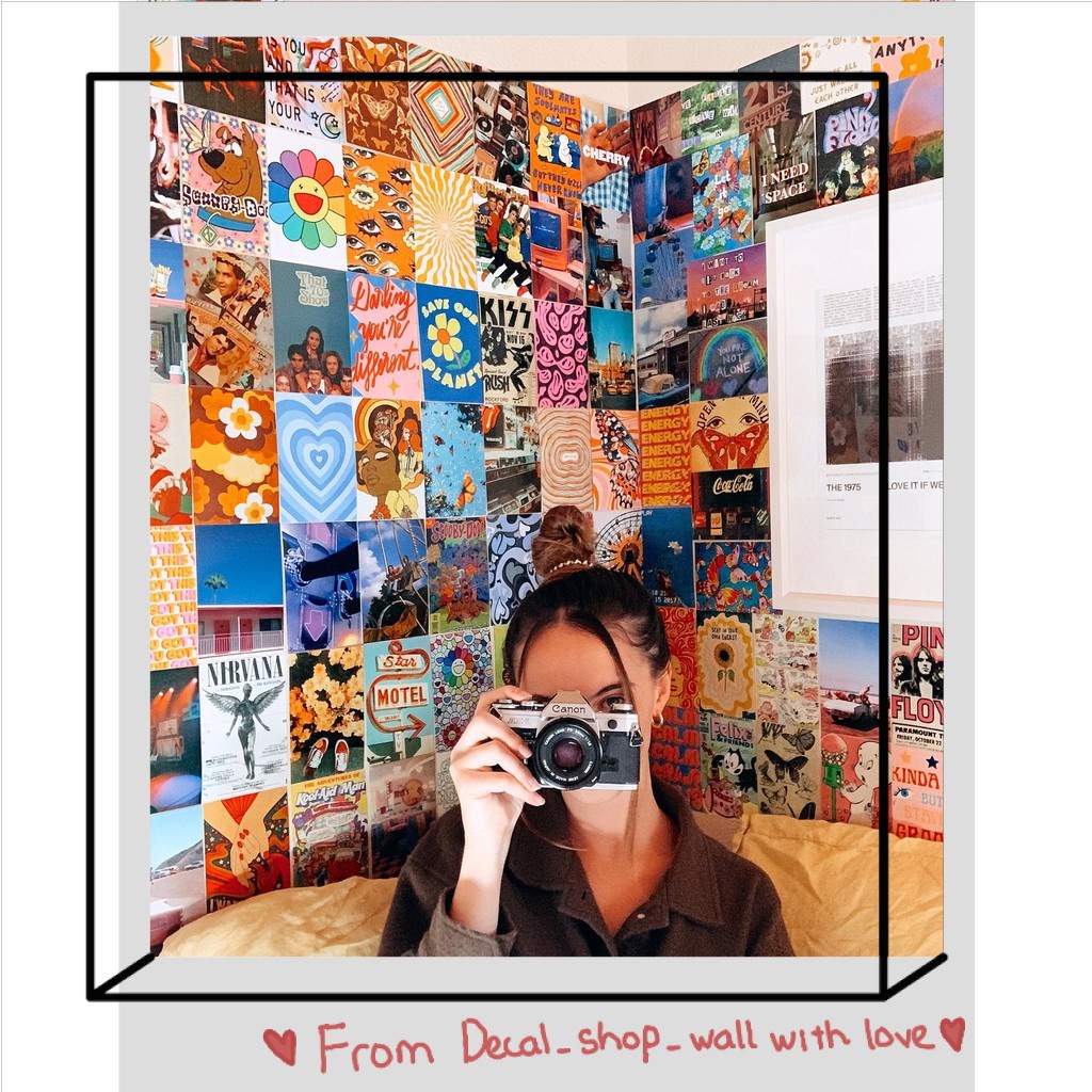 [HCM]12 tấm Wall Collage dán tường trang trí phòng ngủ - theme Cam xanh sặc sỡ