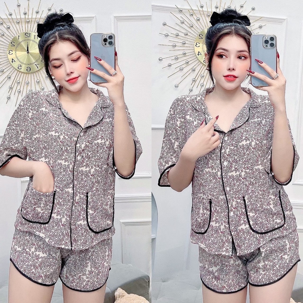 Đồ bộ Pijama Đùi Cao Cấp chất liệu Lụa Hàn siêu mượt,Set bộ quần áo nữ tay cánh dơi from 44-63kg