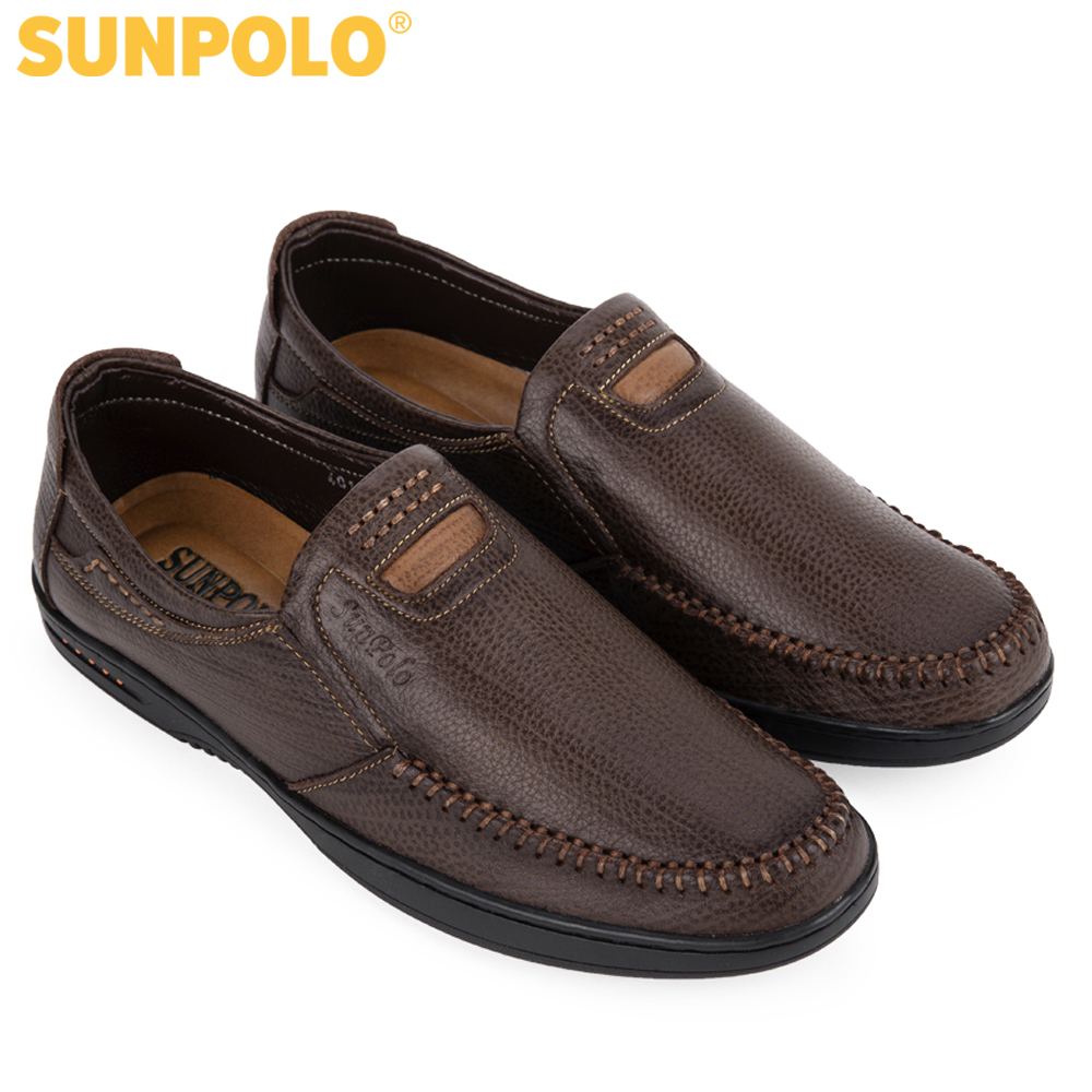 Giày mọi nam da bò SUNPOLO LS2098 (Nâu) Phiên bản mới cải tiến đế giày