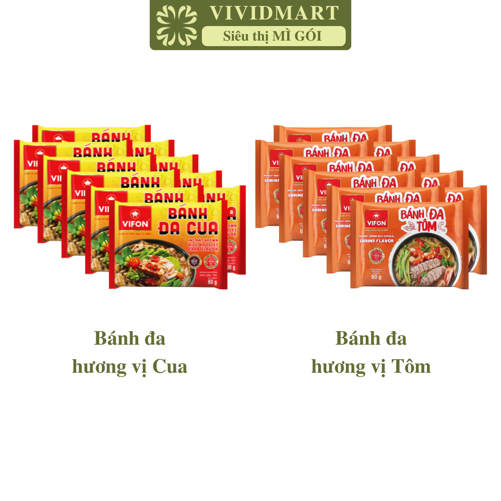 [SET 10 GÓI] - VIFON - Bánh đa Vifon gói 3 vị: Cua, Tôm, Hải sản cay, bánh đa gói Vifon, bánh đa trộn Vifon ăn liền (60g/gói)