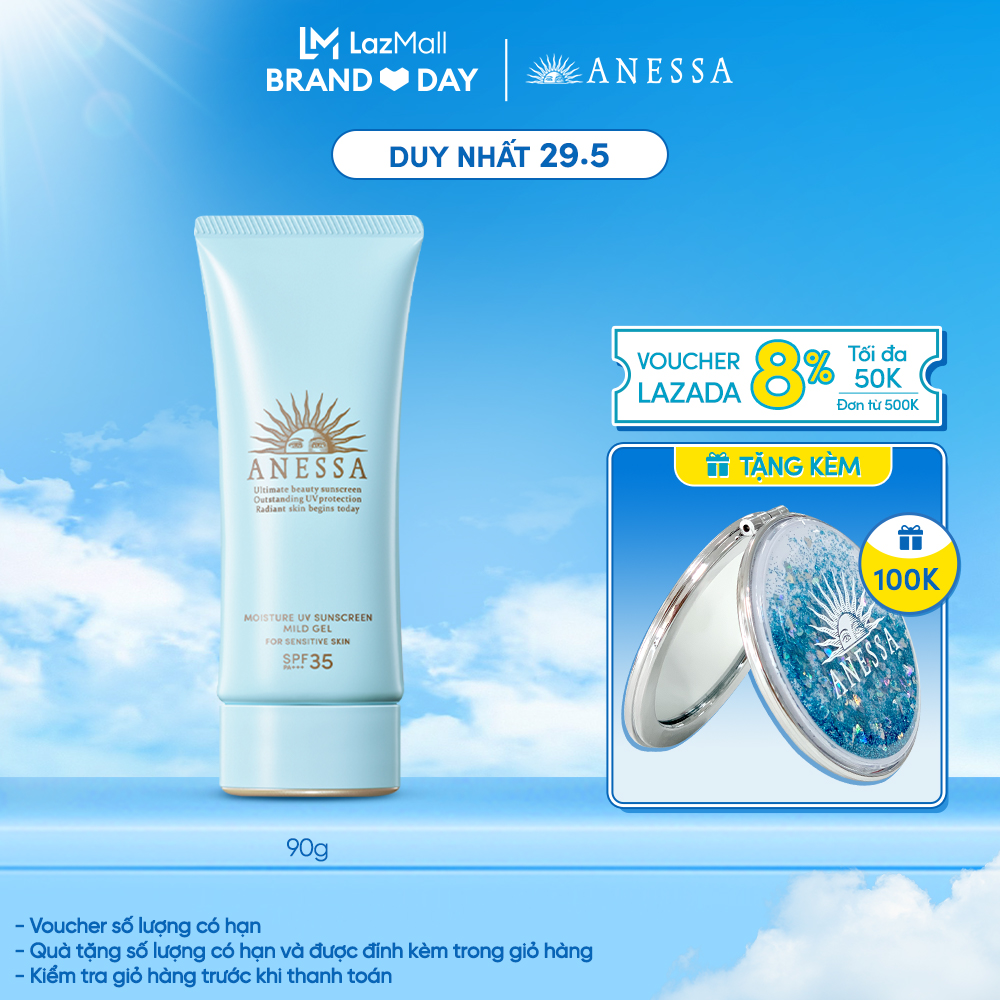 Kem chống nắng dạng gel dịu nhẹ cho da nhạy cảm và trẻ em Anessa Moisture UV Sunscreen Mild Gel N SPF 35 PA+++ 90g
