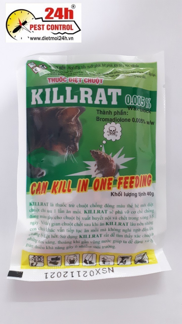 Bả diệt chuột, kẹo chuột Killrat 0.005 wax block - hộp 40gr x 2 gói