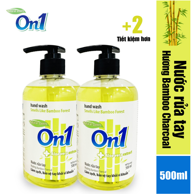 Combo 2 chai nước rửa tay sạch khuẩn On1 (2 Chai x 500ml) hương bamboo Charcoal RT504, khả năng diệt khuẩn cao, phòng chống dịch bệnh, mùi hương được lấy cảm hứng từ thiên nhiên nhập khẩu