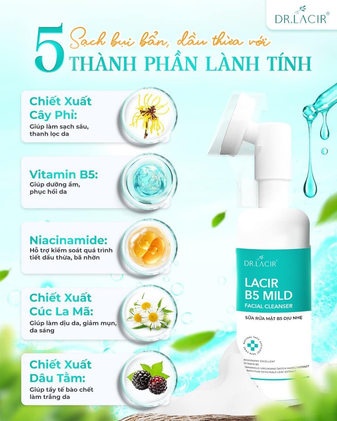 Sữa rửa mặt dịu nhẹ Lamer Care Dr Lacir cho da nhạy cảm - Lacir B5 Mild