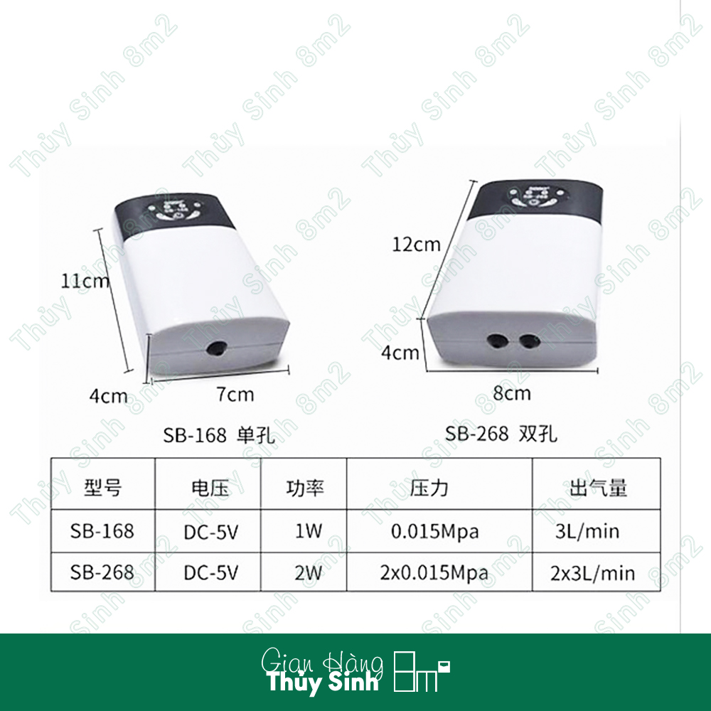 Máy Sủi Oxy Tích Điện SOBO Siêu Êm | Máy Sủi Oxy Mini Cho Hồ Cá | 8m2