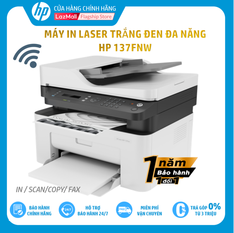 Máy in đa chức năng (In, copy, scan, fax) đen trắng HP LaserJet MFP 137fnw-4ZB84A – Hàng chính hãng