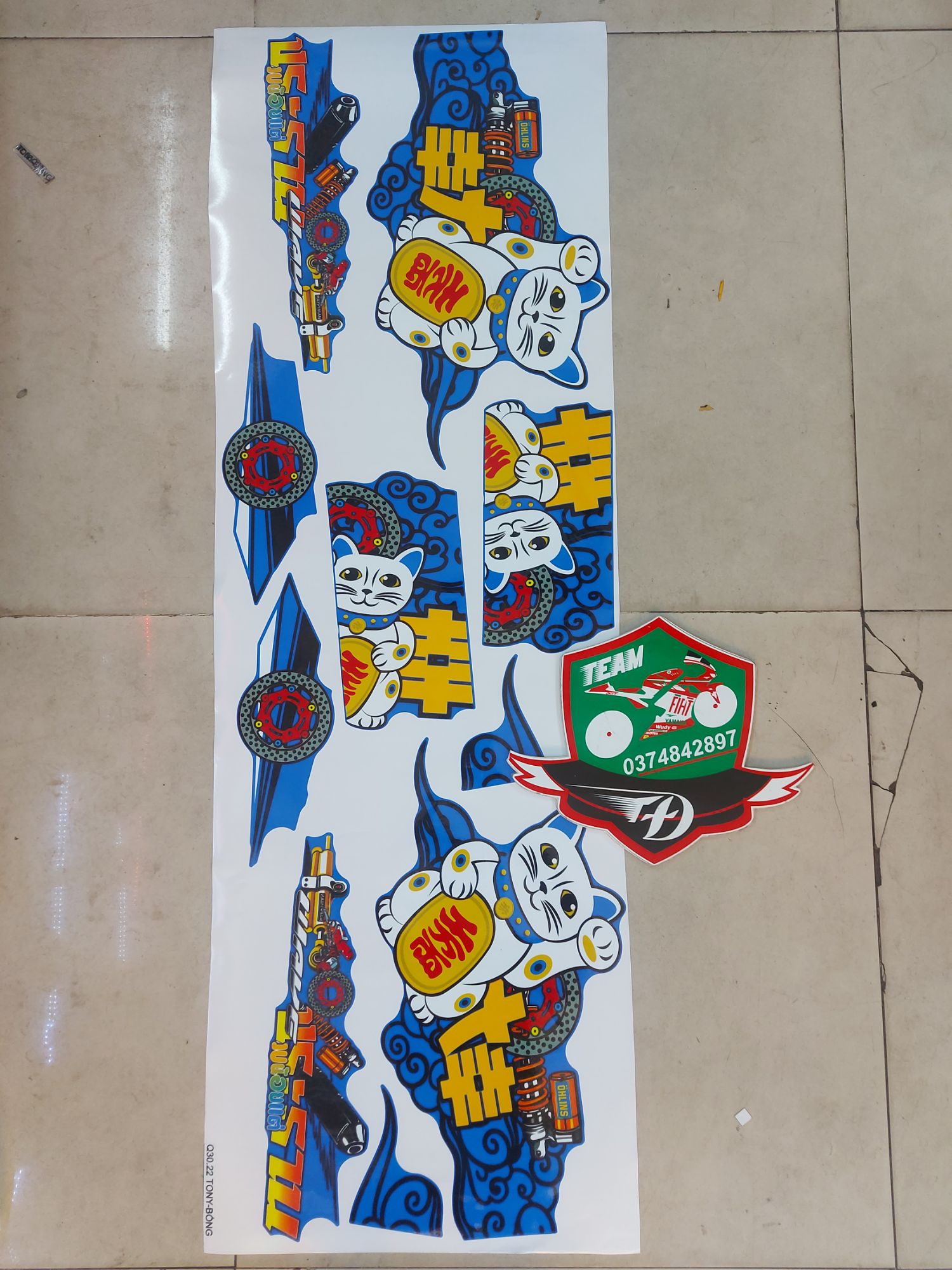 [HCM]Tem dán xe wave nhỏ 110  mẫu tem rời mèo thần tài dán xe xanh xe đen