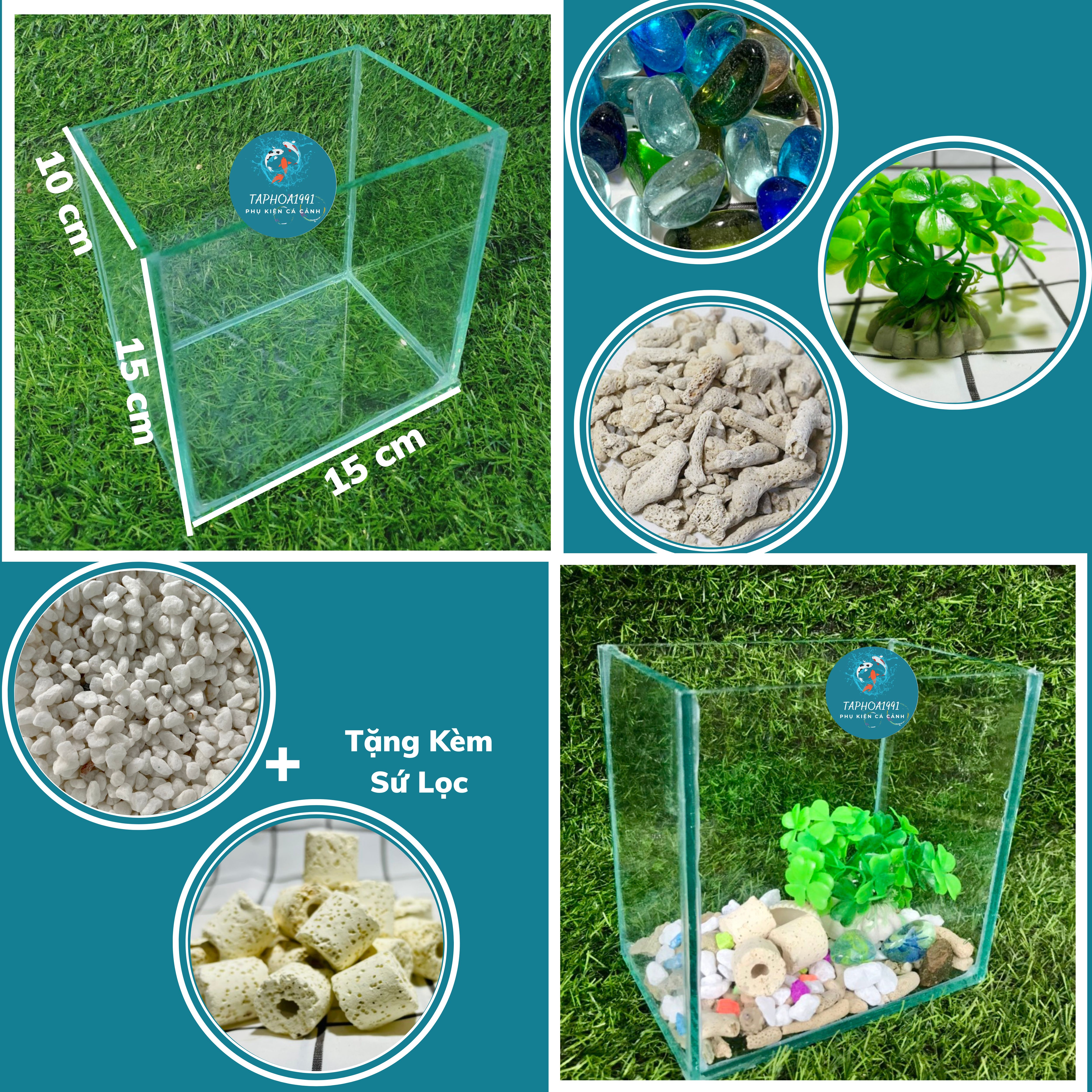 BỘ COMBO FULL PHỤ KIỆN, HỒ KÍNH 4 LY 15*15*10