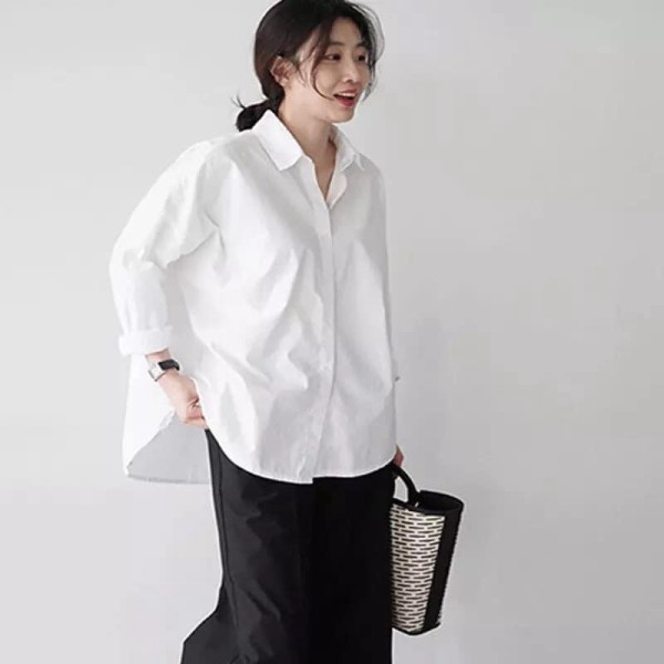 [EVACICI] Áo sơ mi nữ trắng dài tay chất lụa hàn oversize (ảnh ) áo sơ mi công sở