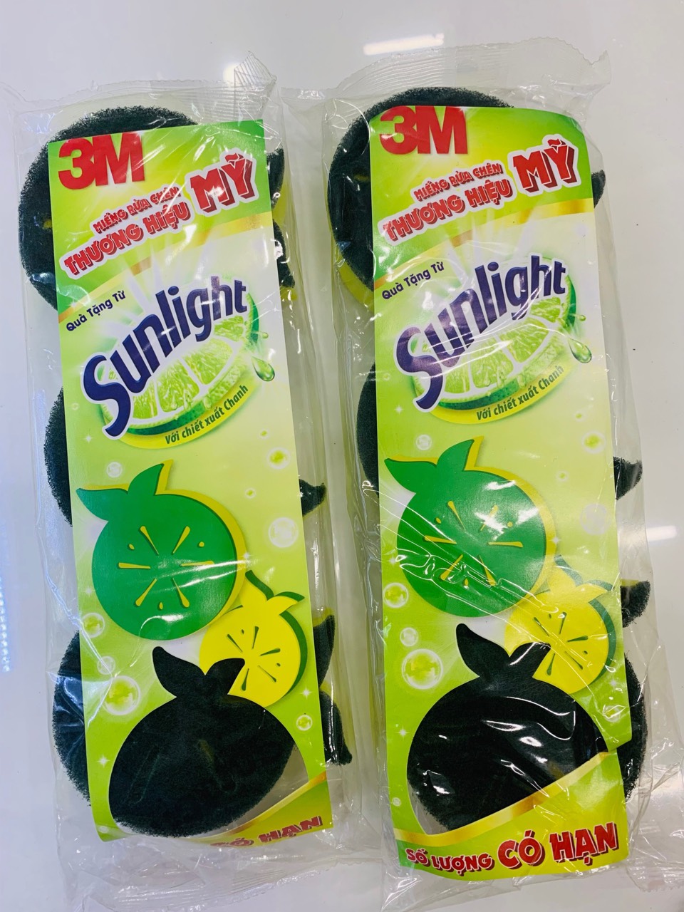 Combo 3 miếng rửa chén 3M quà từ Sunlight hình trái chanh