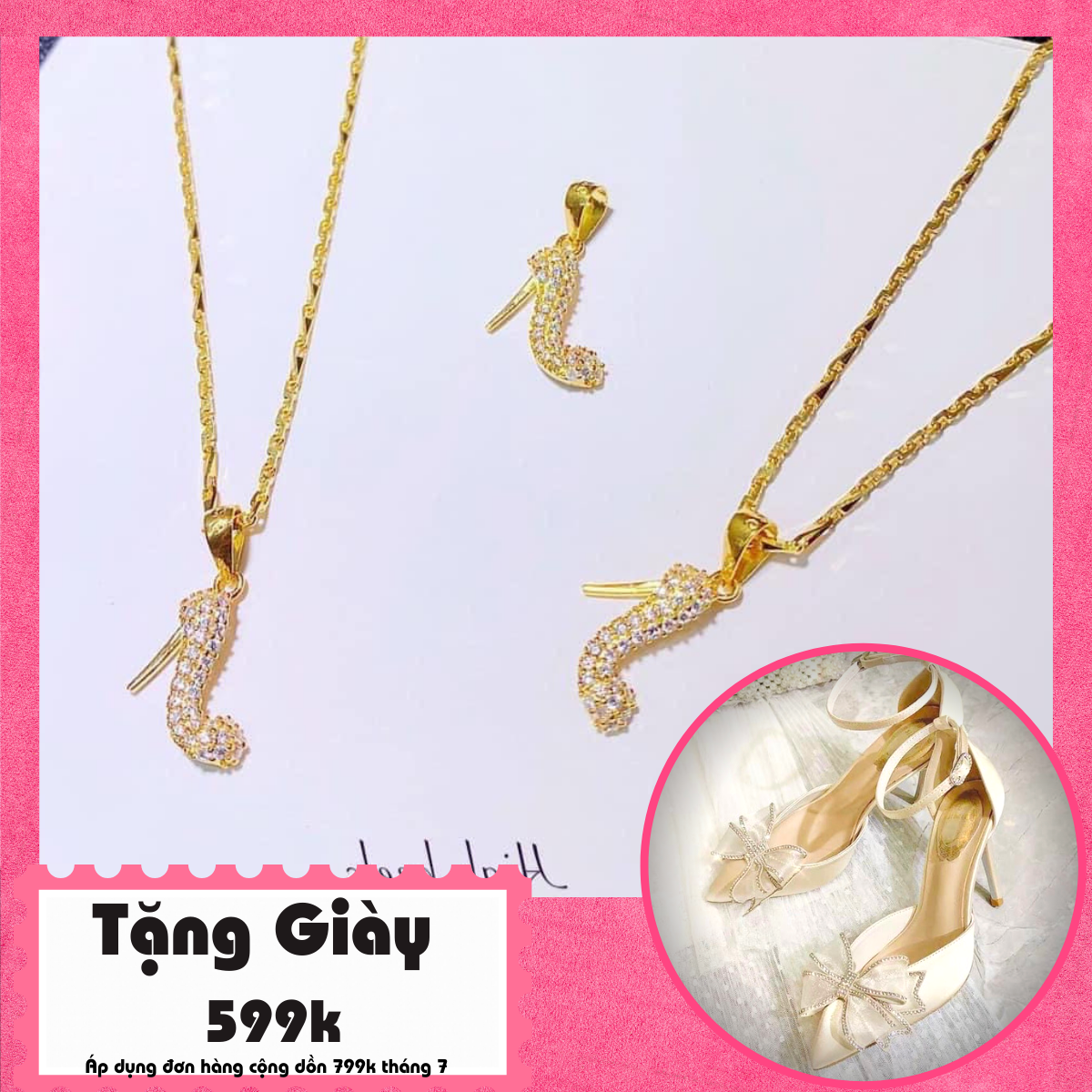 [HCM]Dây chuyền nữ đẹp dây chuyền nữ mạ vàng thật cao cấp hình chiếc giày đính đá pha lê thời trang  trang sức GADO DM073 - Dây chuyền nữ đẹp Hàn Quốc (mới)