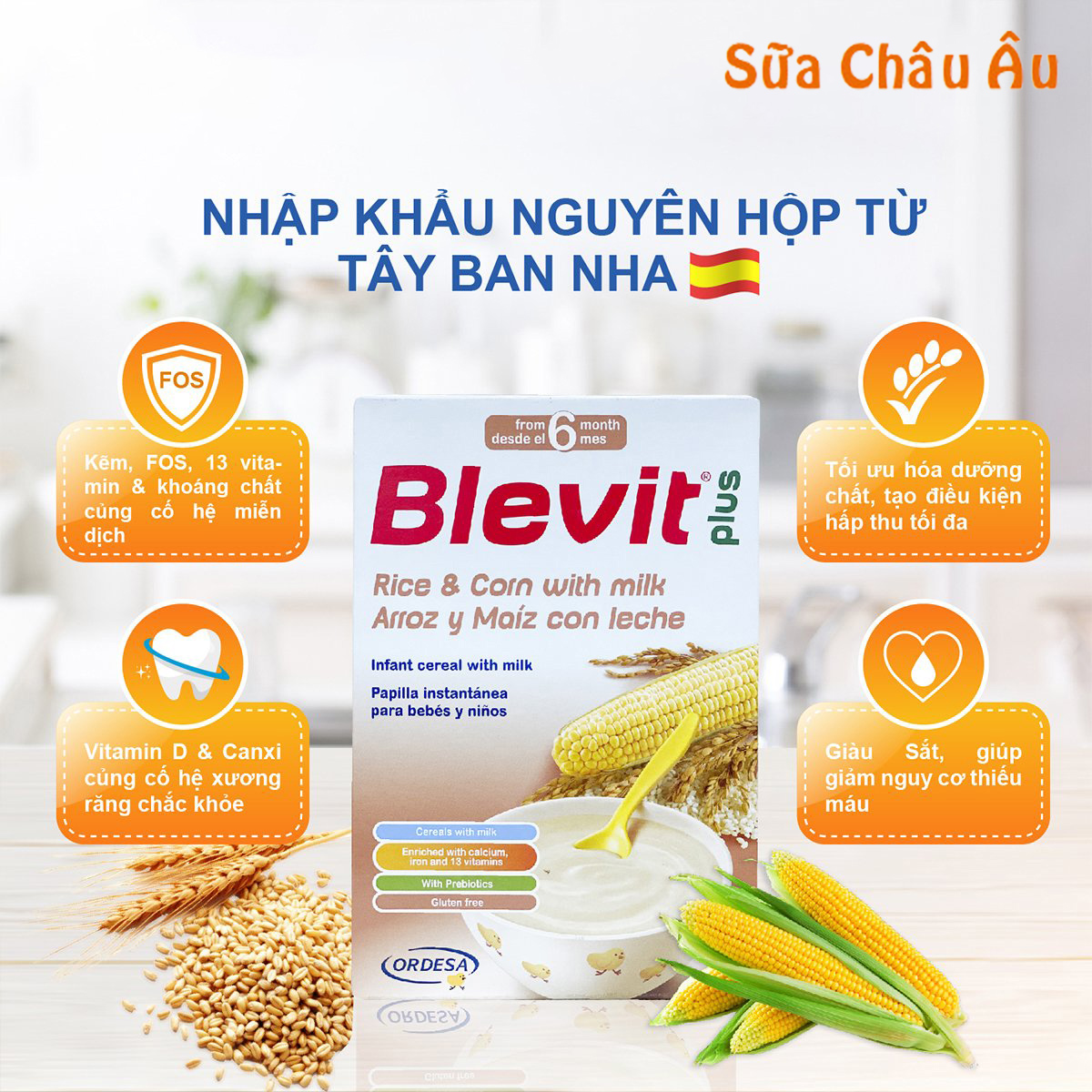 Bột ăn dặm Blevit plus Gạo Bắp Sữa 300g