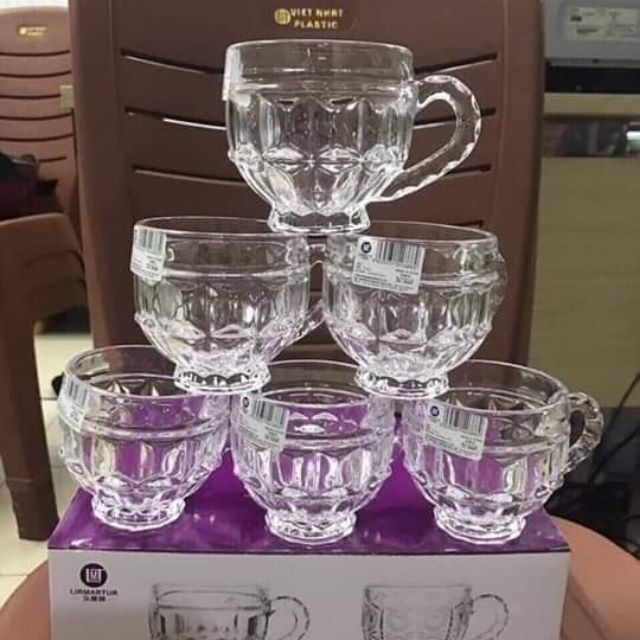 BỘ 6 CÁI LY THỦY TINH CÓ QUAI CẦM, ly cốc cà phê cafe cao cấp chất lượng giá rẻ, ly uống bia uống nước uống trà thiết kế đẹp, combo set ly hàng xịn tốt xinh đẹp sang trọng có tay cầm, trang trí bàn ăn nhà bếp nội thất