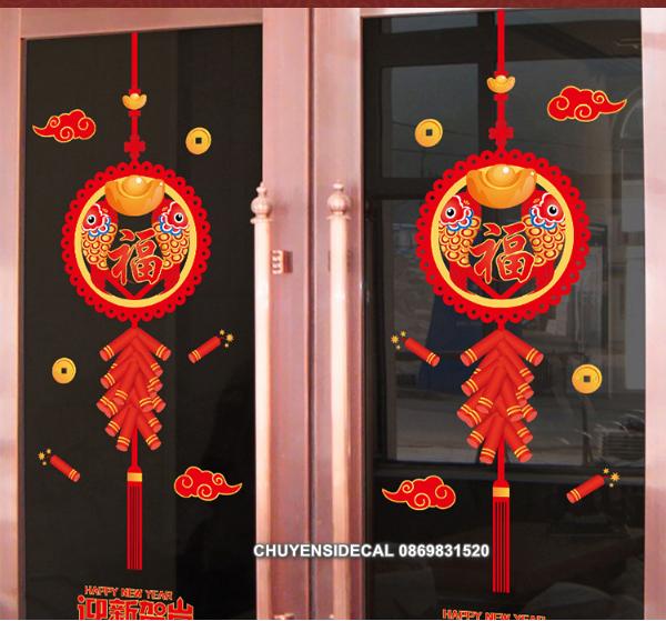 [HCM]Decal trang trí Tết - Cặp Dây răng cưa Cá Chép Đỏ pháo