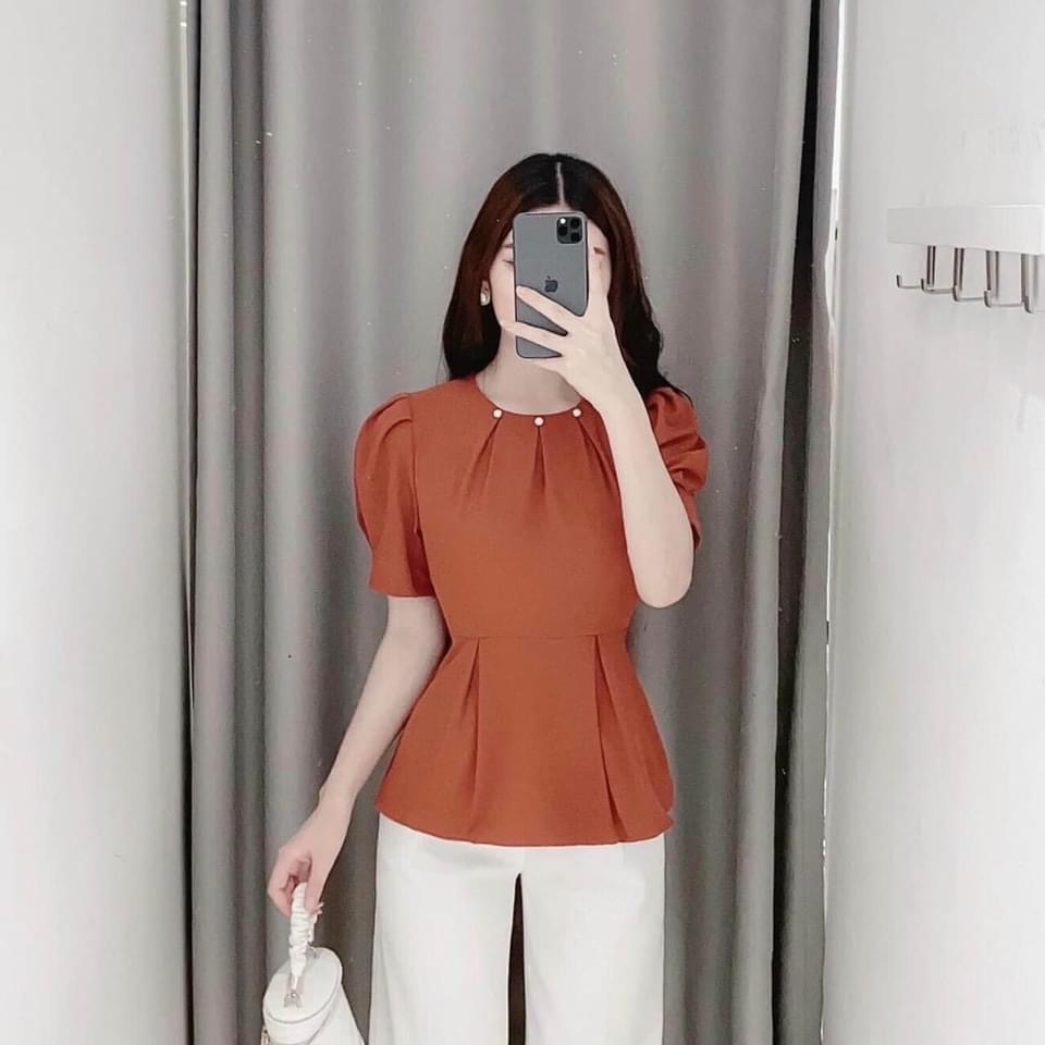 Áo thiết kế cổ xếp eo peplum tôn dáng