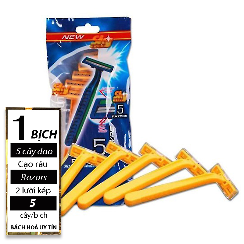 [ CẠO RÂU THẬT DỄ DÀNG ] 01 Bịch x 5 cây dao cạo râu Razors 2 lưỡi kép. (Date: 36 tháng)BÁCH HÓA UY TÍN